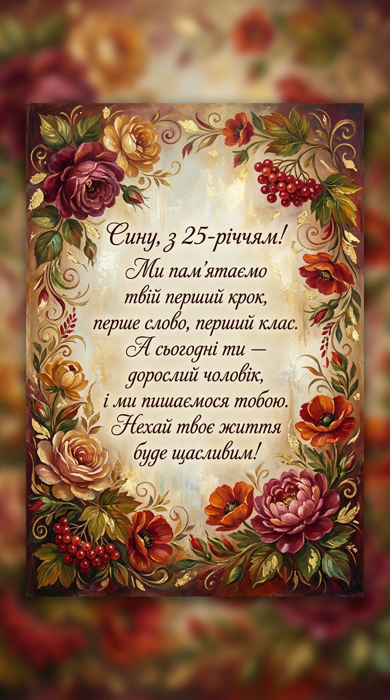 Привітання з 25-річчям сина від батьків - картинка