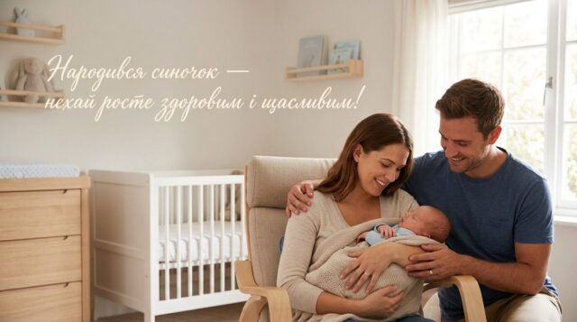 Ніжні привітання з народженням синочка для батьків та немовляти