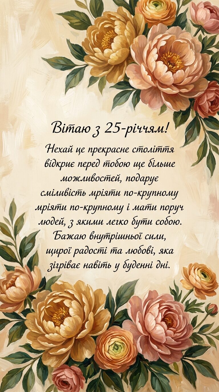 Щирі привітання з 25-річчям дівчині своїми словами - картинка