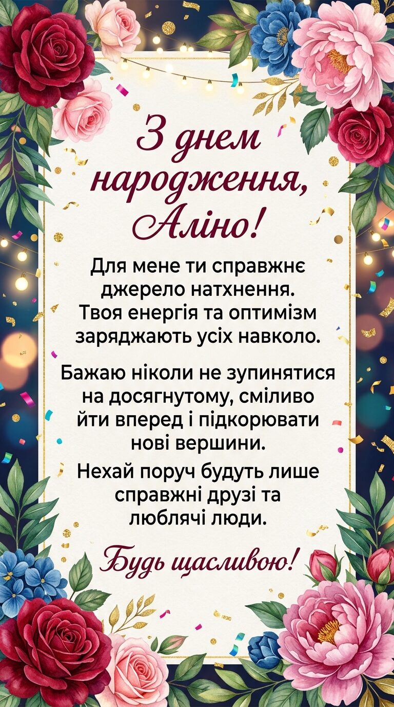 Щирі привітання з днем народження Аліні своїми словами - картинка 2