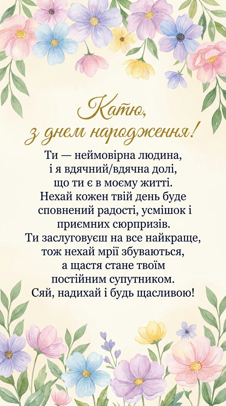 Щирі привітання з днем народження для Каті своїми словами - картинка