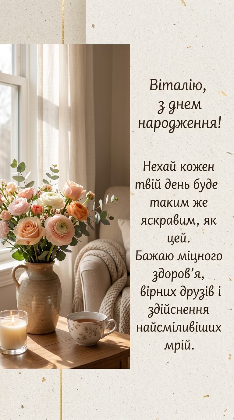 Щирі привітання з днем народження Віталій своїми словами - картинка