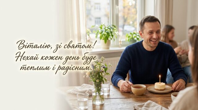 Святкова листівка з днем народження Віталій з теплими побажаннями українською