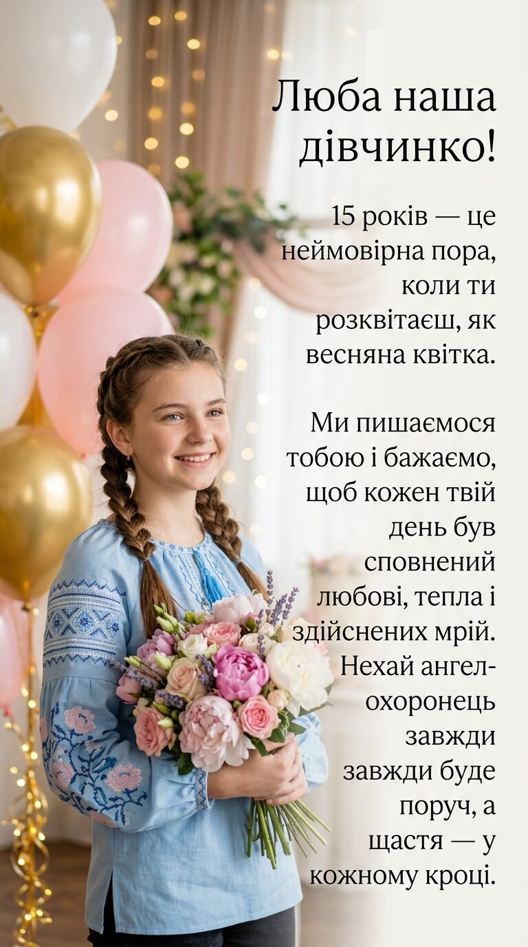 Зворушливі привітання з 15 річчям дівчині до сліз - картинка